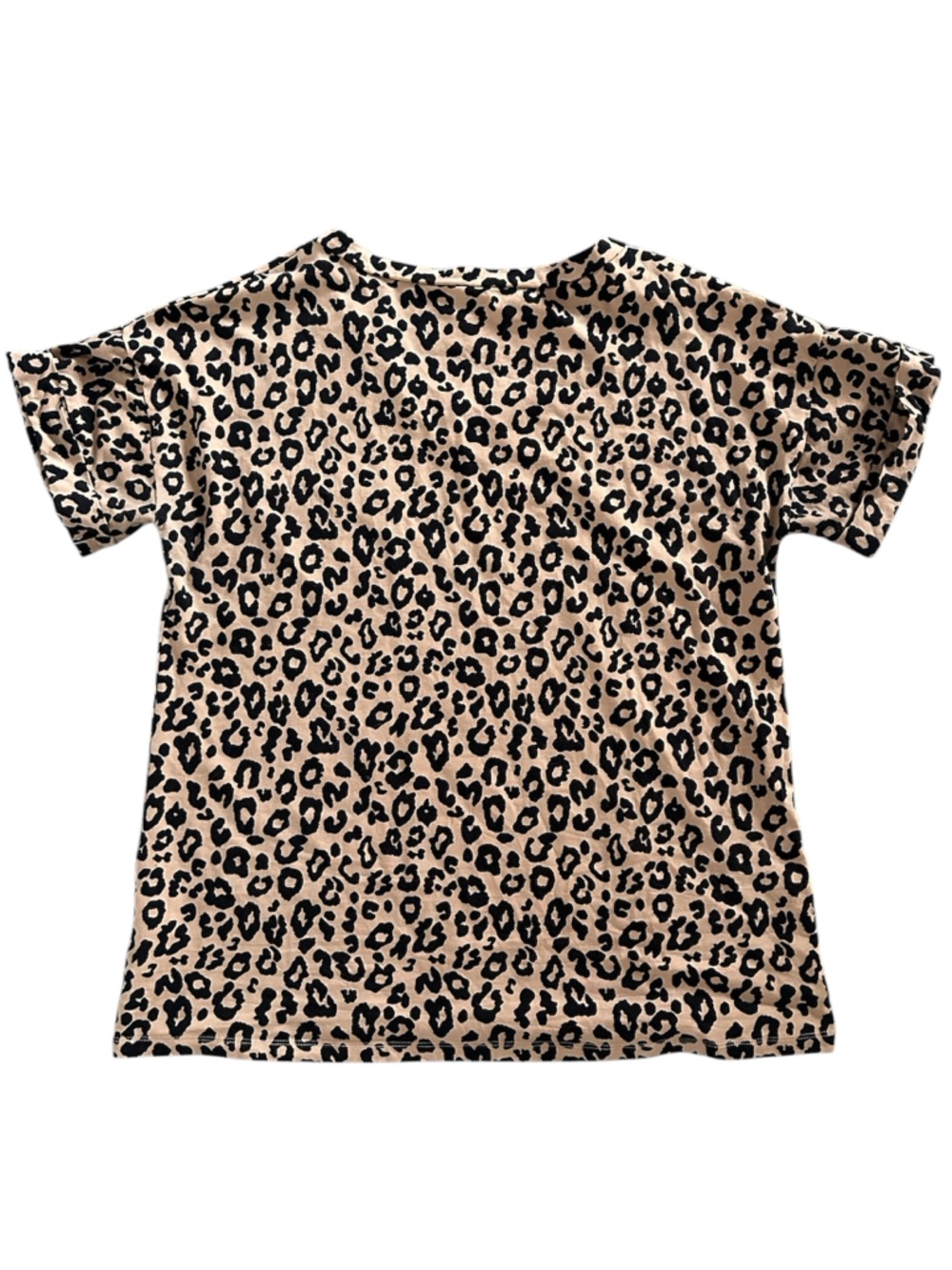 Leopard Print V-Neck Pocket Tee - Beige/Black with Stretch Size XL - Picture 2 of 3